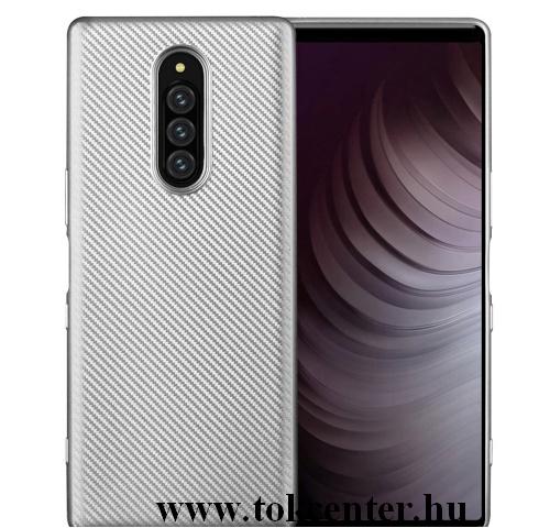 SONY Xperia 1 Telefonvédő gumi / szilikon (karbon minta) EZÜST	