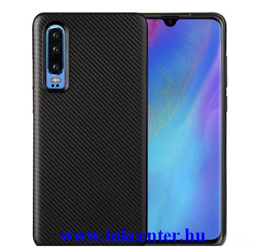 HUAWEI P30 Telefonvédő gumi / szilikon (karbon minta) FEKETE	
