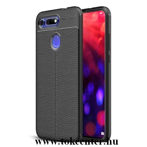 HUAWEI Honor View 20 Telefonvédő gumi / szilikon (közepesen ütésálló, bőrhatás, varrás minta) FEKETE	