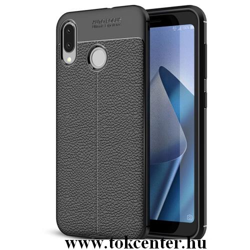 ASUS Zenfone Max (M1) ZB555KL Telefonvédő gumi / szilikon (közepesen ütésálló, bőrhatás, varrás minta) FEKETE	