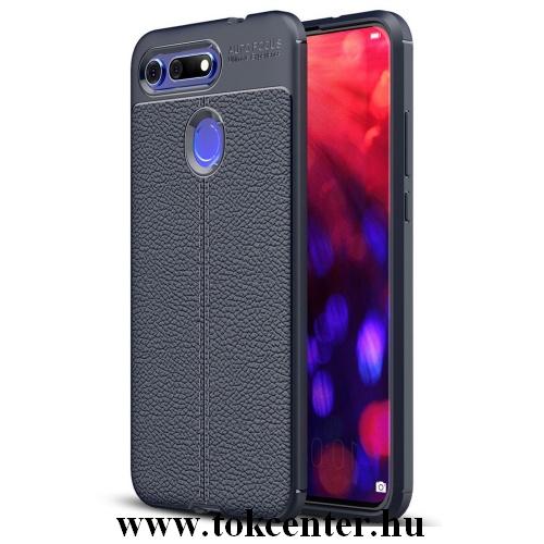 HUAWEI Honor View 20 Telefonvédő gumi / szilikon (közepesen ütésálló, bőrhatás, varrás minta) SÖTÉTKÉK	