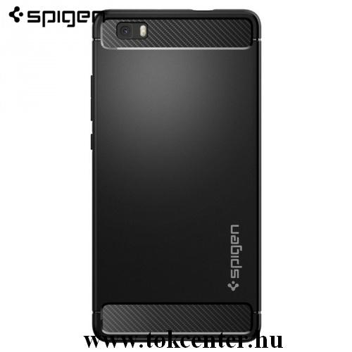 Huawei P8 lite SPIGEN RUGGED ARMOR telefonvédő gumi / szilikon (közepesen ütésálló, légpárnás sarok, karbonminta) FEKETE