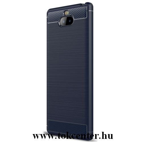 SONY Xperia 10 Plus (L4213) Telefonvédő gumi / szilikon (közepesen ütésálló, légpárnás sarok, szálcsiszolt, karbonminta) SÖTÉTKÉK	