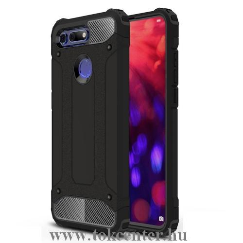 HUAWEI Honor View 20 Defender műanyag telefonvédő (közepesen ütésálló, légpárnás sarok, gumi / szilikon belső, fémhatás) FEKETE	