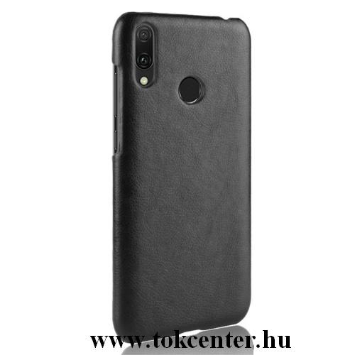 HUAWEI Y7 (2019) Műanyag telefonvédő (bőrbevonat) FEKETE	