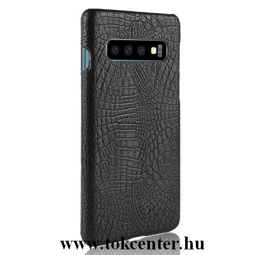 SAMSUNG Galaxy S10 (SM-G973) Műanyag telefonvédő (bőrbevonat, krokodilbőr minta) FEKETE	