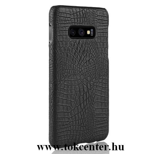 SAMSUNG Galaxy S10e (SM-G970) Műanyag telefonvédő (bőrbevonat, krokodilbőr minta) FEKETE	