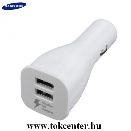 Szivargyújtó töltő/autós töltő 2 x USB aljzat (5V / 2000mA, kábel NÉLKÜL, gyorstöltés támogatás) FEHÉR