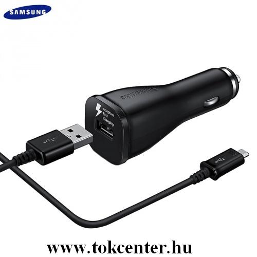 Szivargyújtó töltő/autós töltő USB aljzat (5V/2000mA, gyorstöltés támogatás,ECB-DU4EBE microUSB adat/töltő kábel) FEKETE	