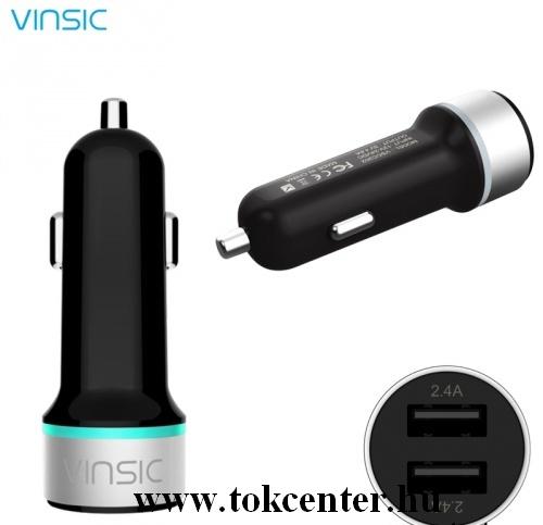 VINSIC szivargyújtó töltő/autós töltő 2 x USB aljzat (5V / 2400mA, kábel NÉLKÜL) FEKETE