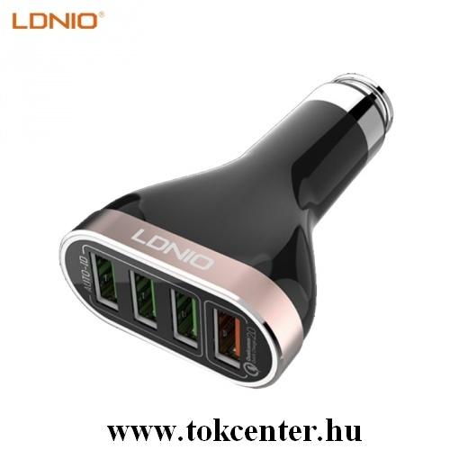 LDNIO szivargyújtó töltő/autós töltő 4 x USB aljzat (5V / 7000mA, 12 /24 V, gyorstöltés támogatás,microUSB kábel) FEKETE