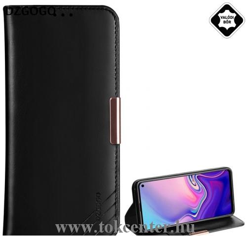 SAMSUNG Galaxy S10 Plus (SM-G975) DZGOGO ROYALE II tok álló, valódi bőr (aktív flip, oldalra nyíló, bankkártya tartó) FEKETE	
