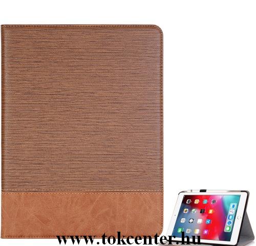 APPLE IPAD Pro 12.9 (2018) Tok álló, bőr (aktív flip, oldalra nyíló, asztali tartó funkció, textilminta) BARNA	