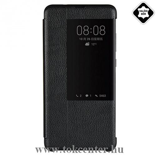 HUAWEI Mate 20 Tok álló, valódi bőr (FLIP, oldalra nyíló, View Window) FEKETE	