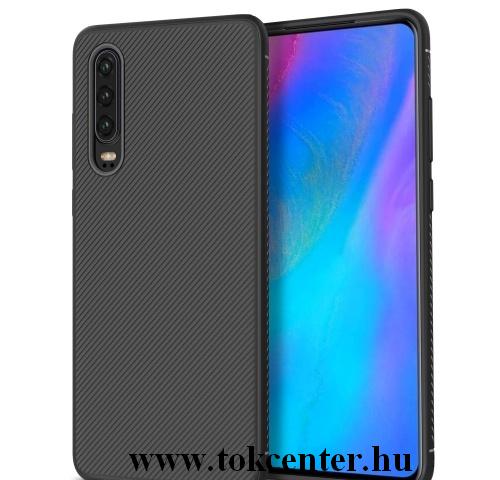 HUAWEI P30 Telefonvédő gumi / szilikon (közepesen ütésálló, csíkos minta) FEKETE