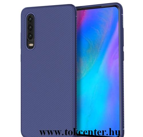 HUAWEI P30 Telefonvédő gumi / szilikon (közepesen ütésálló, csíkos minta) SÖTÉTKÉK