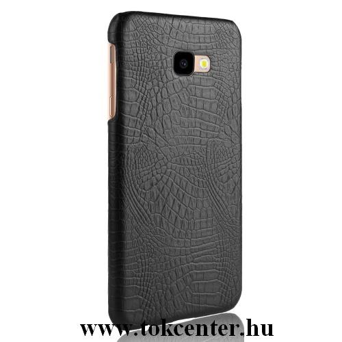 SAMSUNG Galaxy J4 Plus (J415F) Műanyag telefonvédő (bőrbevonat, krokodilbőr minta) FEKETE	