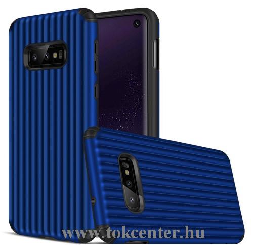 SAMSUNG Galaxy S10e (SM-G970) Műanyag telefonvédő (gumi / szilikon belső, közepesen ütésálló, csíkos, domborminta) KÉK	