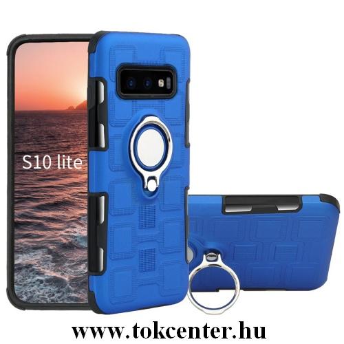 SAMSUNG Galaxy S10e (SM-G970) Műanyag telefonvédő (gumi / szilikon belső, közepesen ütésálló, telefontartó gyűrű, beépített fémlemez) KÉK	
