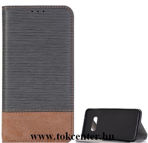 SAMSUNG Galaxy S10e (SM-G970) Tok álló, bőr (FLIP, oldalra nyíló, asztali tartó funkció, bankkártya tartó, textilminta) SZÜRKE	