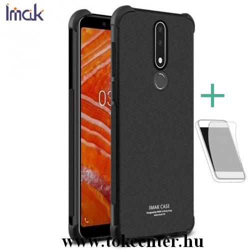 NOKIA 3.1 Plus IMAK telefonvédő gumi / szilikon (közepesen ütésálló, légpárnás sarok, matt + képernyővédő fólia) FEKETE	