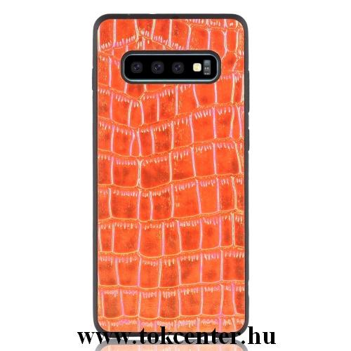 SAMSUNG Galaxy S10 (SM-G973) Telefonvédő gumi / szilikon (bőrhatás, krokodilbőr minta) BARNA	