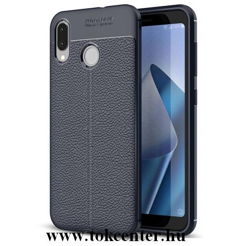 ASUS Zenfone Max (M1) ZB555KL Telefonvédő gumi / szilikon (közepesen ütésálló, bőrhatás, varrás minta) SÖTÉTKÉK	