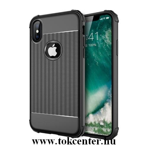 APPLE IPhone X 5.8 /APPLE IPhone XS 5.8 Telefonvédő gumi / szilikon (közepesen ütésálló, légpárnás sarok, rácsminta) FEKETE	