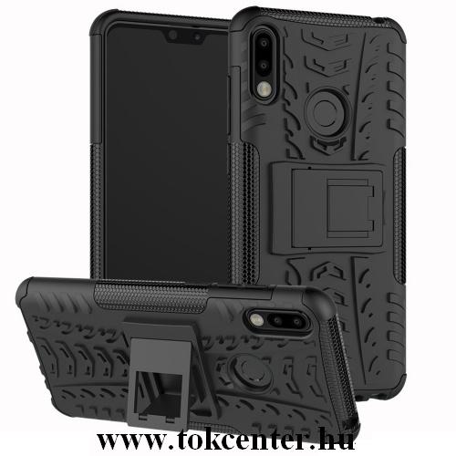 ASUS Zenfone Max Pro (M2) ZB631KL Defender műanyag telefonvédő (közepesen ütésálló, gumi / szilikon belső, kitámasztó, autógumi minta) FEKETE	