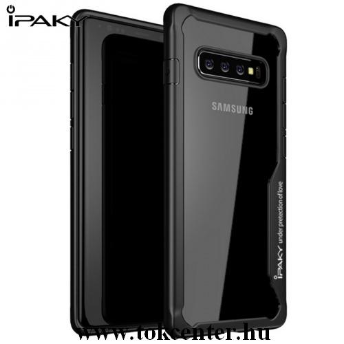 SAMSUNG Galaxy S10 Plus (SM-G975) IPAKY műanyag telefonvédő (szilikon keret, közepesen ütésálló, átlátszó hátlap) FEKETE	