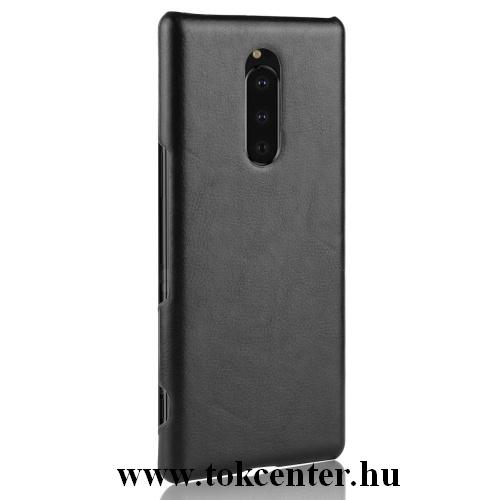 SONY Xperia 1 Műanyag telefonvédő (bőrbevonat) FEKETE	