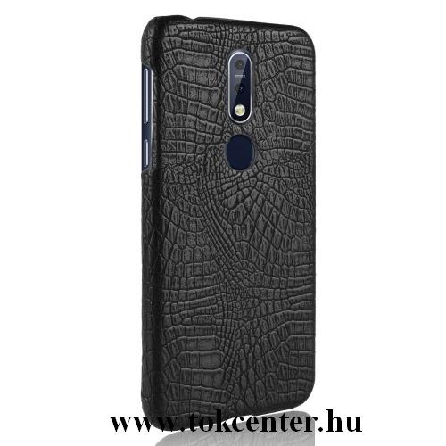 NOKIA 7.1 Műanyag telefonvédő (bőrbevonat, krokodilbőr minta) FEKETE	
