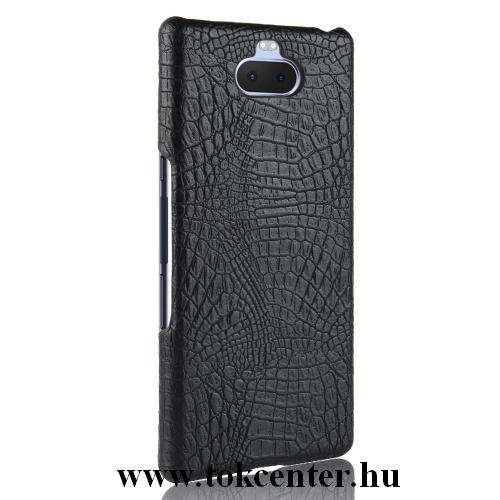 SONY Xperia 10 (L4113) Műanyag telefonvédő (bőrbevonat, krokodilbőr minta) FEKETE	
