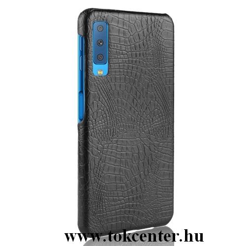 SAMSUNG Galaxy A7 (2018) SM-A750F Műanyag telefonvédő (bőrbevonat, krokodilbőr minta) FEKETE	