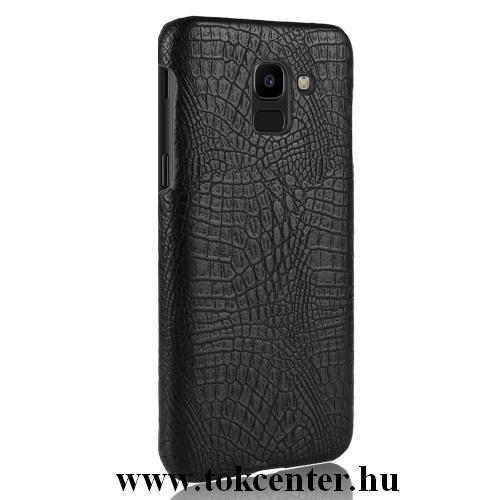 SAMSUNG Galaxy J6 (2018) J600F Műanyag telefonvédő (bőrbevonat, krokodilbőr minta) FEKETE	