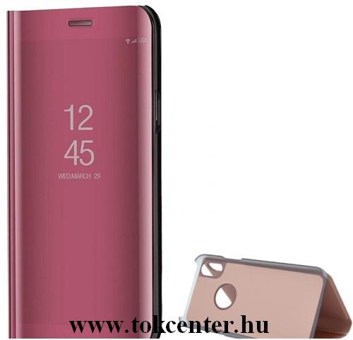 APPLE IPhone X 5.8 /APPLE IPhone XS 5.8 Tok álló (FLIP, oldalra nyíló, asztali tartó funkció, tükrös felület, Mirror View Case, logo kivágás) ROZÉARANY