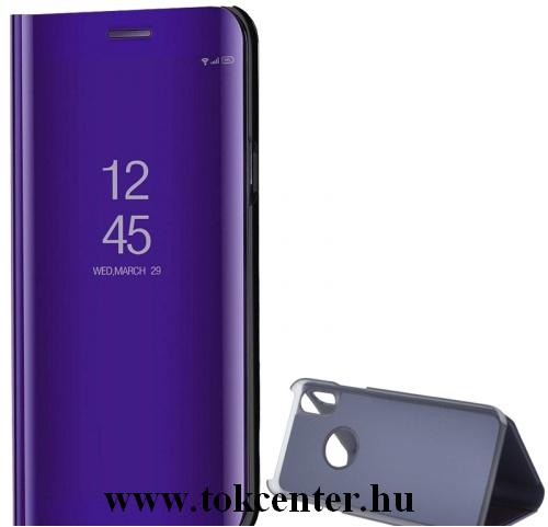 APPLE IPhone X 5.8 /APPLE IPhone XS 5.8 Tok álló (FLIP, oldalra nyíló, asztali tartó funkció, tükrös felület, Mirror View Case, logo kivágás) LILA