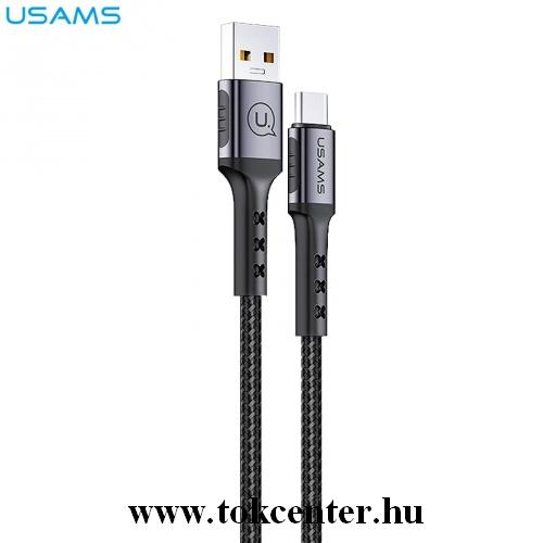 USAMS U24 adatátvitel kábel (Type-C, 1,2 m, törésgátló, gyorstöltés, cipőfűző minta) FEKETE	
