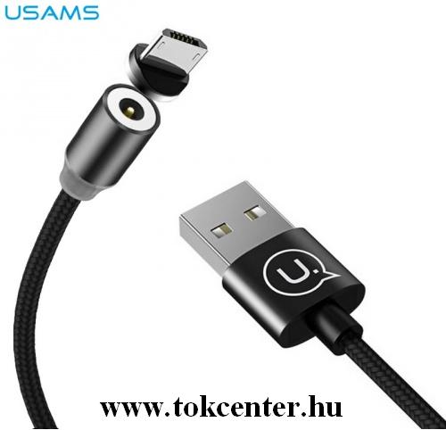 USAMS U-SURE töltőkábel (microUSB mágneses csatlakozó, 100 cm, cipőfűző minta) FEKETE