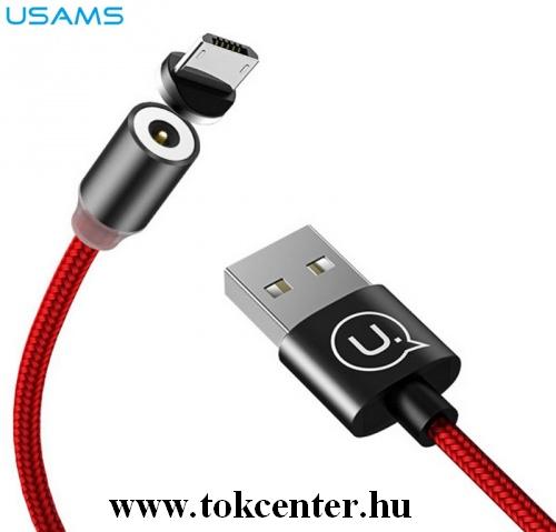 USAMS U-SURE töltőkábel (microUSB mágneses csatlakozó, 100 cm, cipőfűző minta) PIROS