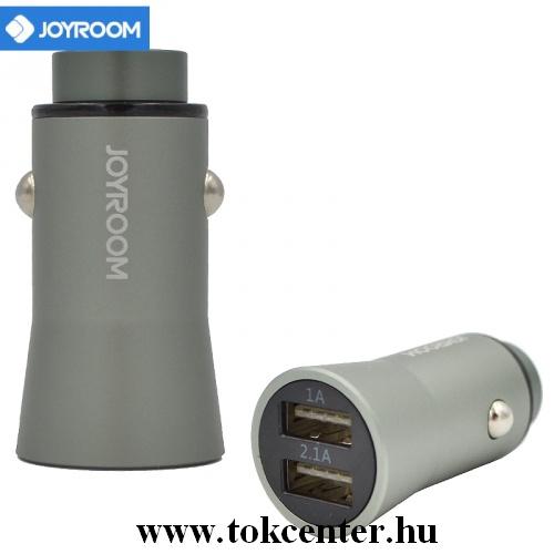 JOYROOM szivargyújtó töltő/autós töltő 2 x USB aljzat (5V/1000mA, 5V/2100mA, gyorstöltés támogatás, kábel nélkül) SZÜRKE	