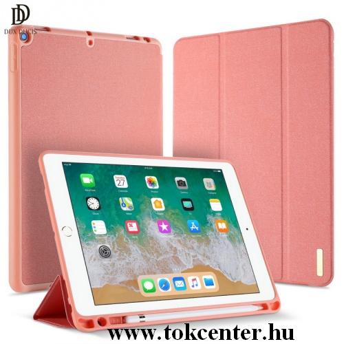 APPLE IPAD 9.7 (2017) /APPLE IPAD 9.7 (2018) DUX DUCIS DOMO tok álló, bőr (aktív flip, oldalra nyíló, TRIFOLD asztali tartó funkció, textilminta) RÓZSASZÍN	