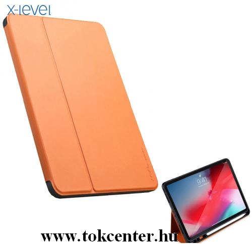 APPLE IPAD Pro 11 (2018) X-LEVEL tok álló, bőr (FLIP, oldalra nyíló, asztali tartó funkció, kamera védelem, Apple Pencil tartó) BARNA	