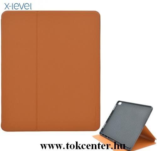 APPLE IPAD Pro 12.9 (2017) /APPLE IPAD Pro 12.9 (2018) X-LEVEL tok álló, bőr (FLIP, oldalra nyíló, asztali tartó funkció, kamera védelem, Apple Pencil tartó) BARNA	