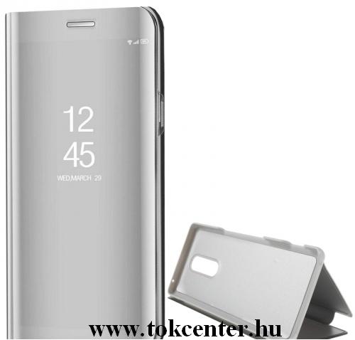 Sony Xperia 1 (J9110) Tok álló (aktív flip, oldalra nyíló, asztali tartó funkció, tükrös felület, Mirror View Case) EZÜST	