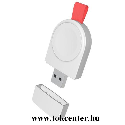 Hordozható vezeték nélküli töltő (USB, mágneses, FOD támogatás, QI Wireless,gyorstöltés) FEHÉR Apple Watch 1 / 2 / 3 / 4	
