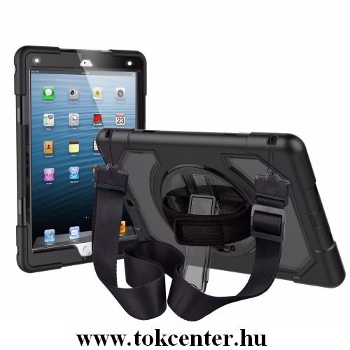 APPLE IPAD 9.7 (2017) /APPLE IPAD 9.7 (2018) Műanyag telefonvédő (szilikon belső, közepesen ütésálló, kéz, vállpánt, asztali tartó, 360°-ban forgatható) FEKETE	