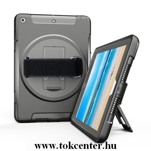 APPLE IPAD 9.7 (2017) /APPLE IPAD 9.7 (2018) Műanyag telefonvédő (szilikon belső, közepesen ütésálló, kézpánt, asztali tartó funkció, 360°-ban forgatható) FEKETE	