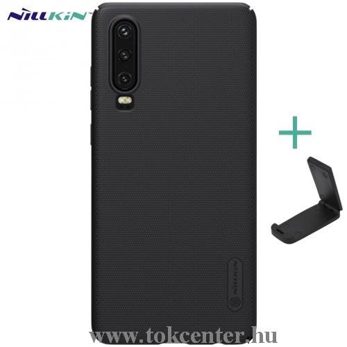 HUAWEI P30 NILLKIN SUPER FROSTED műanyag telefonvédő (gumírozott, érdes felület + asztali tartó) FEKETE	