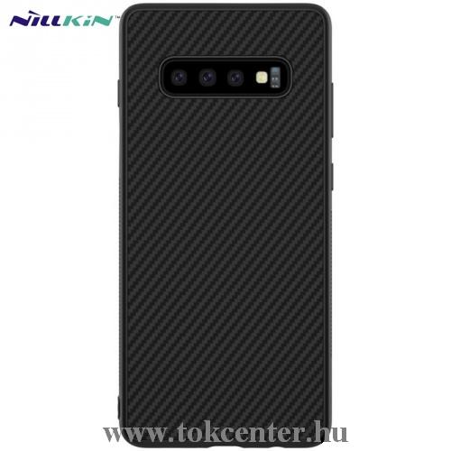 SAMSUNG Galaxy S10 (SM-G973) NILLKIN SYNTHETIC FIBER műanyag telefonvédő (karbon minta) FEKETE	